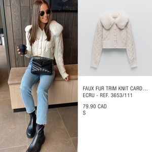 ZARA Faux fur trim knit cardigan